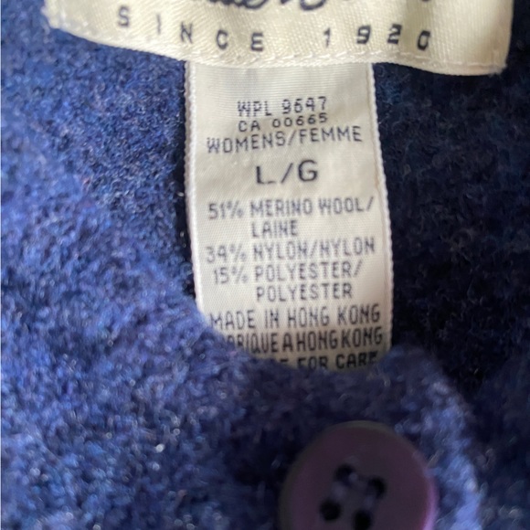 EDDIE BAUER Women’s Navy Blue Wool Nylon Polyester Button Down Sweater Size L - Picture 7 of 7